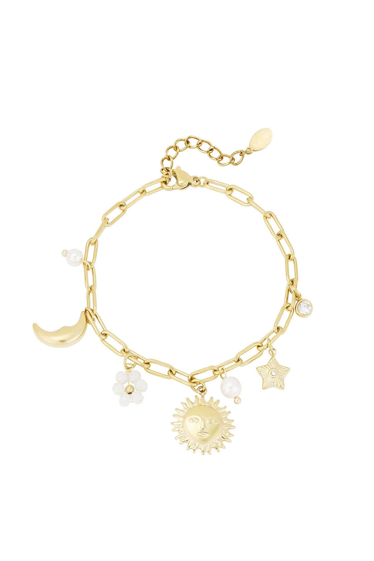 Armband 'Eternal Glow' in goud, met een verfijnd ontwerp en een glanzende afwerking, gepresenteerd op een neutrale achtergrond.