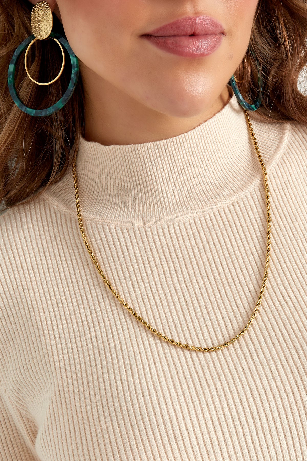 Unisex Gedraaide Ketting, Stainless Steel, Zilver kleur