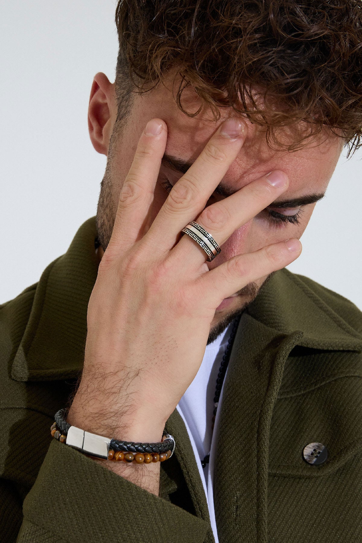 Heren Ring met Patroon, Stainless Steel, Zilver en Zwart kleur