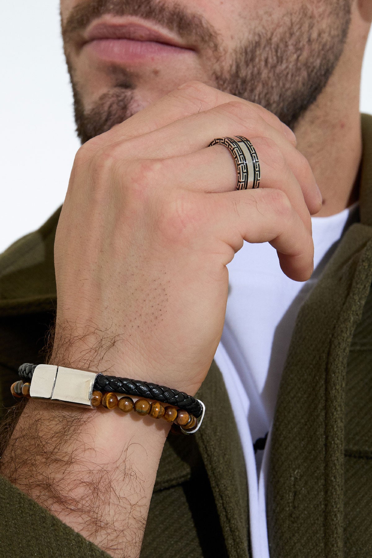 Heren Ring met Patroon, Stainless Steel, Zilver en Zwart kleur