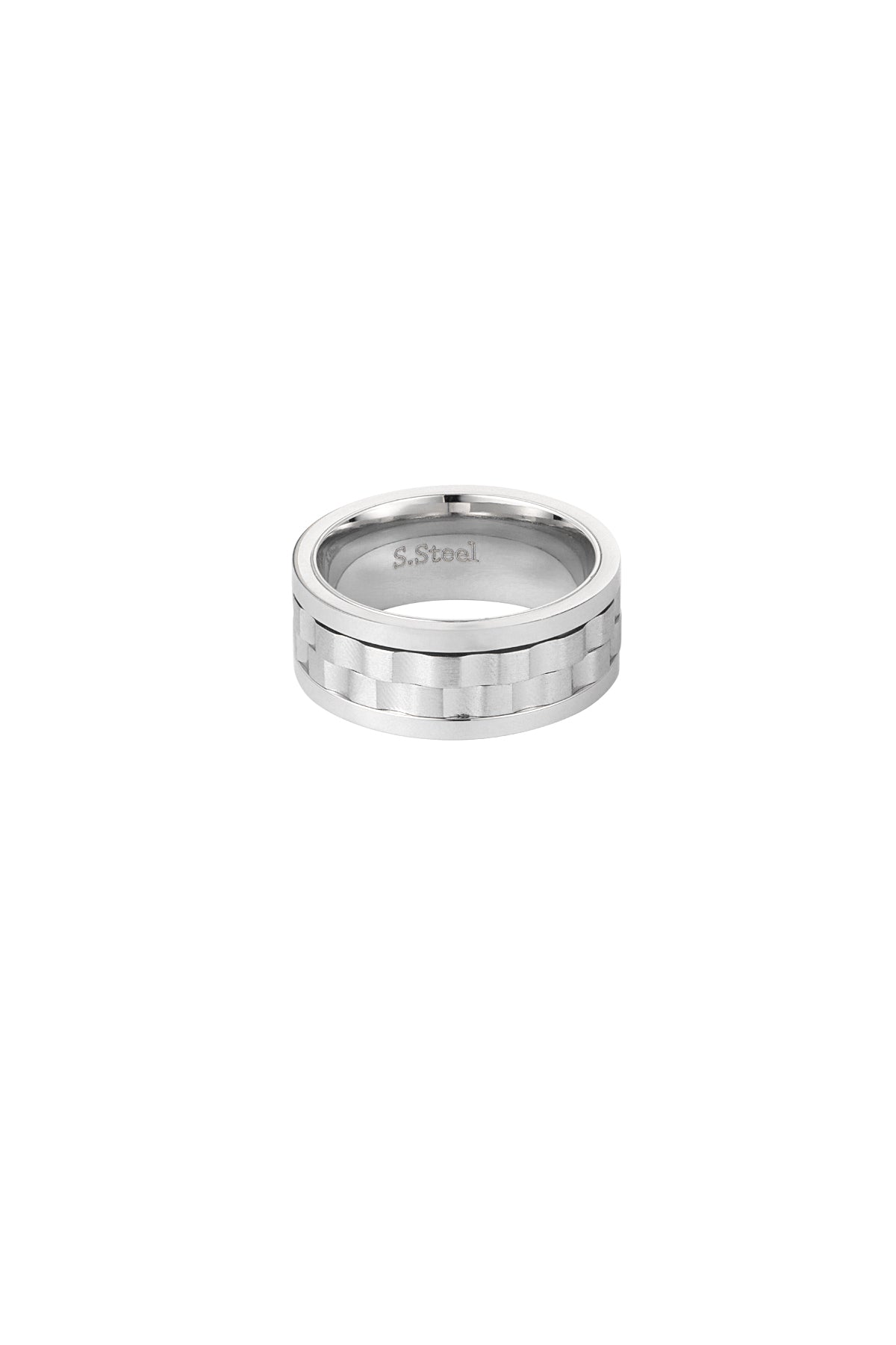 Heren Ring Geribbeld, Stainless Steel, Zilver kleur