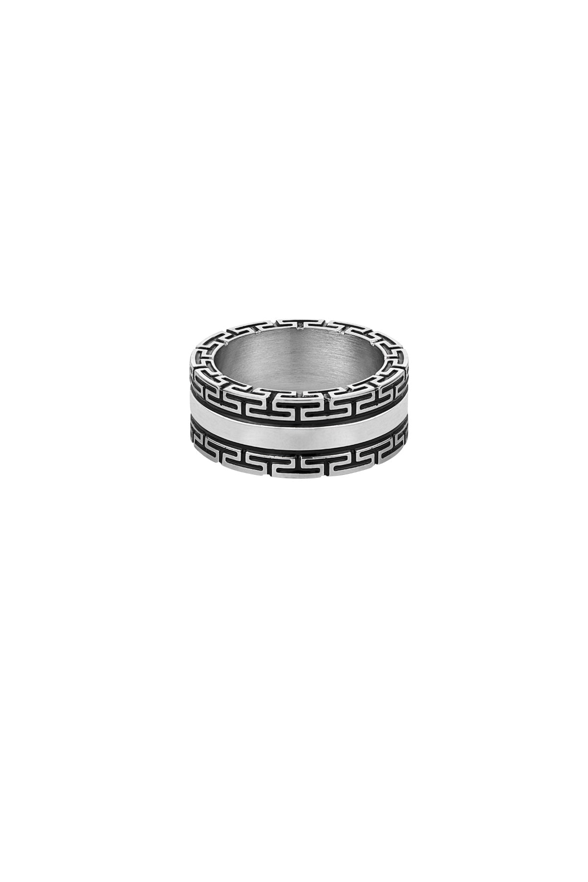 Heren Ring met Patroon, Stainless Steel, Zilver en Zwart kleur