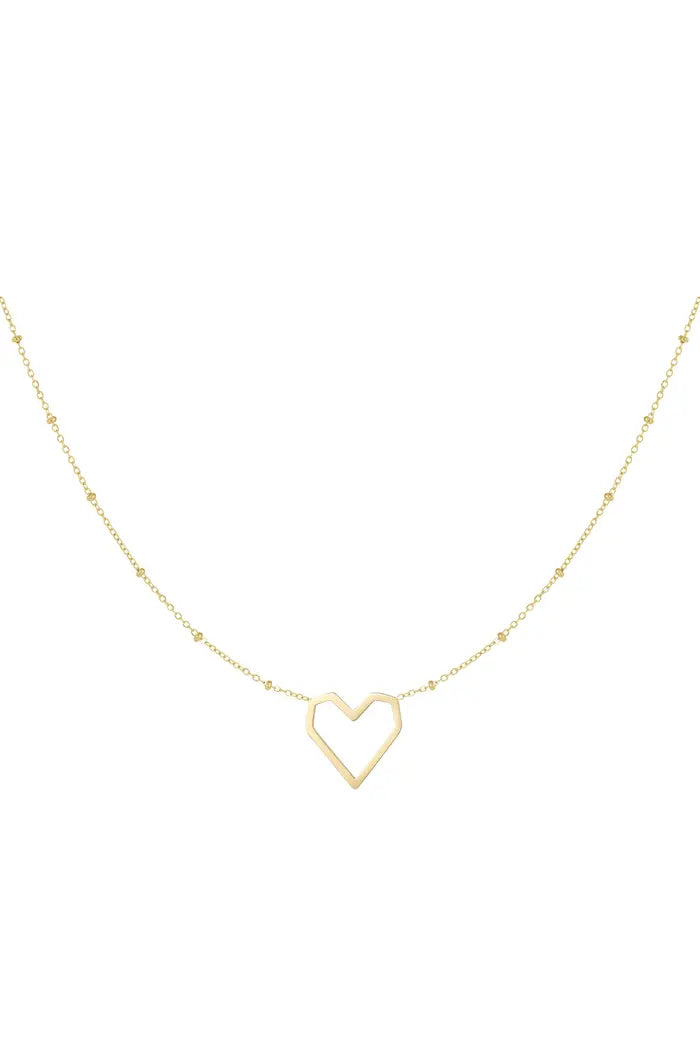 Ketting 'Hart met Dots' in goud, met een open hartvormige hanger en fijne bolletjesdetails.