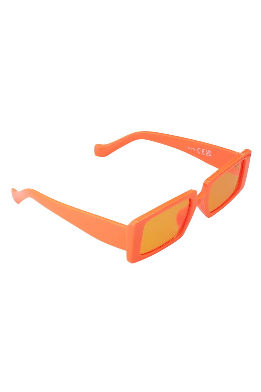 Moderne oranje zonnebril met rechthoekig frame, een opvallend en stijlvol accessoire voor de zomer