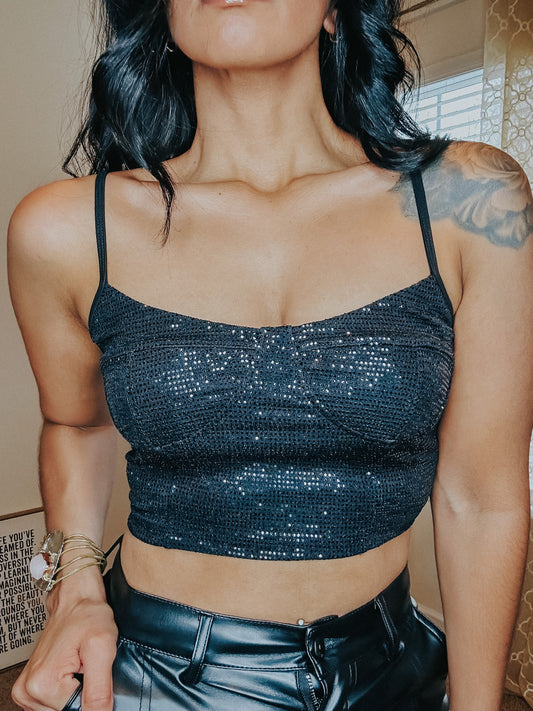 Black sequin crop top