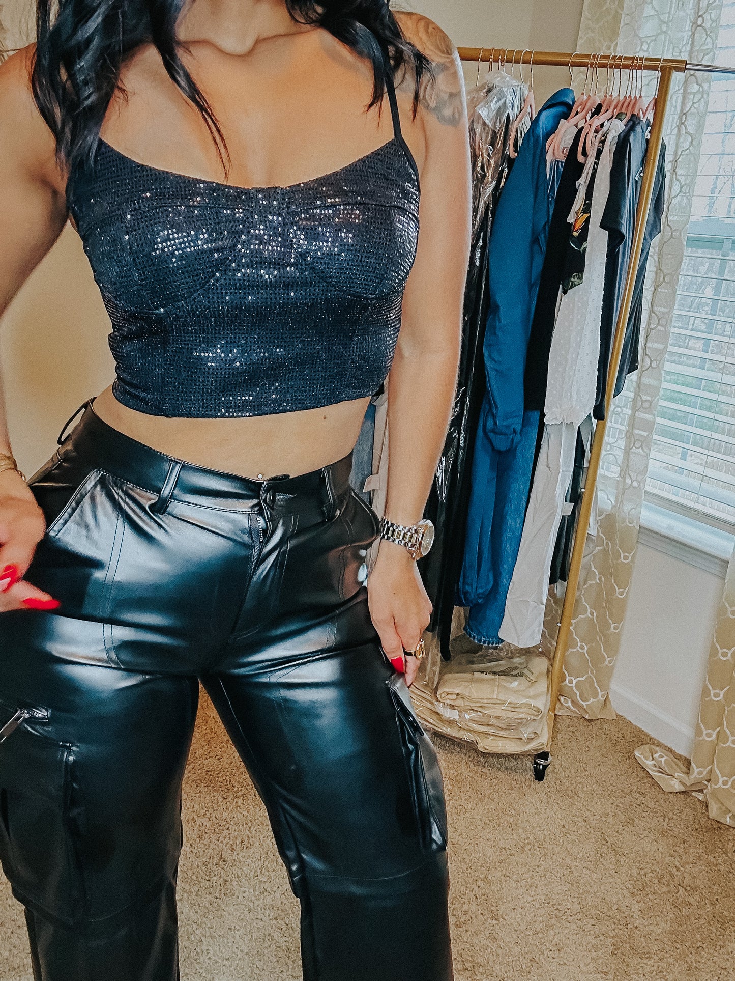 Leather Cargo Wide Leg pants